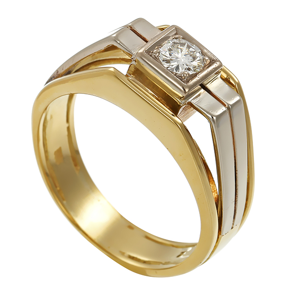 Herrenring, 14K, Gelb-/Weißgold, Brillant 0,30ct