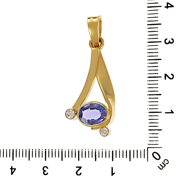 Anhänger, 14K, Gelbgold, Tansanit, Brillanten