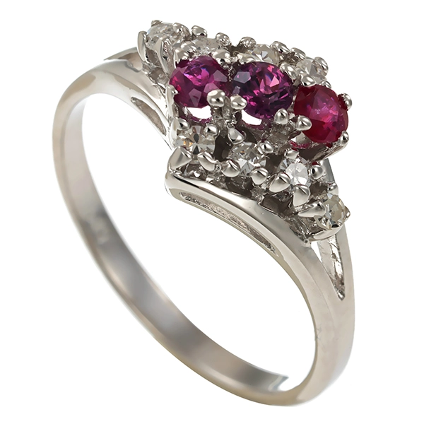 Ring, 14K, Weißgold, Diamanten, Rubine