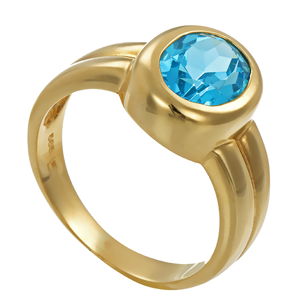 Ring, 14K, Gelbgold, Topas blau
