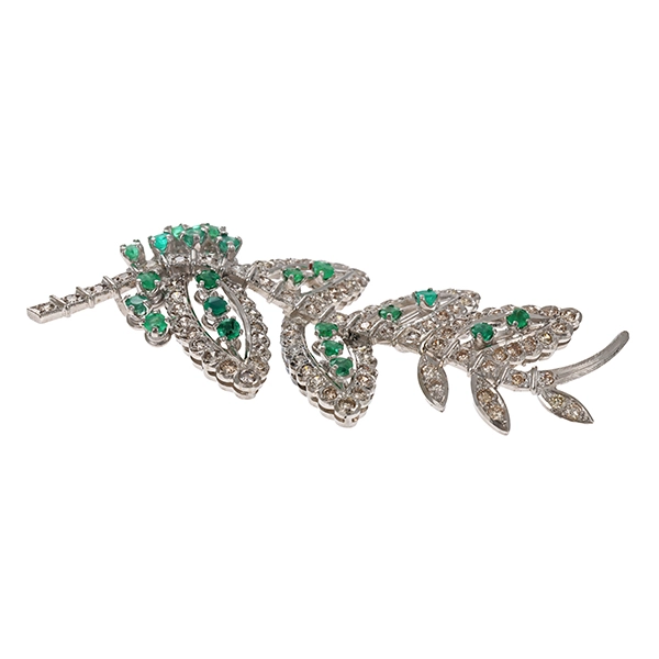 Anhänger, 18K, Weißgold, Smaragd, Diamanten