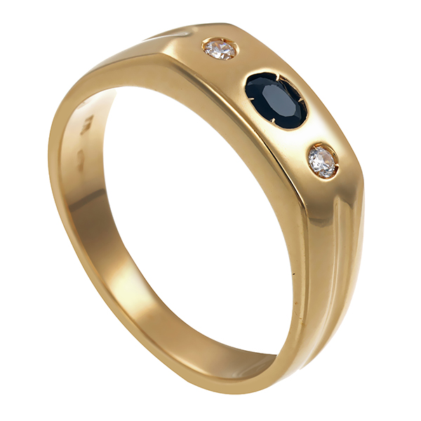Herrenring, 14K, Gelbgold, Onyx, Zirkonia