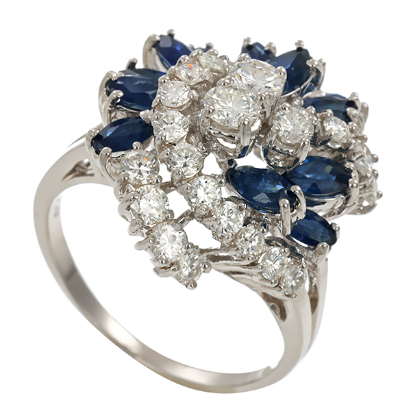 Ring, 18K, Weißgold, Saphire, Brillanten