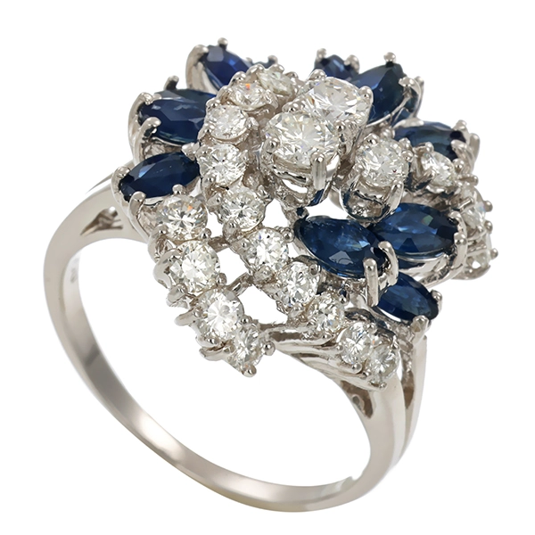 Ring, 18K, Weißgold, Saphire, Brillanten