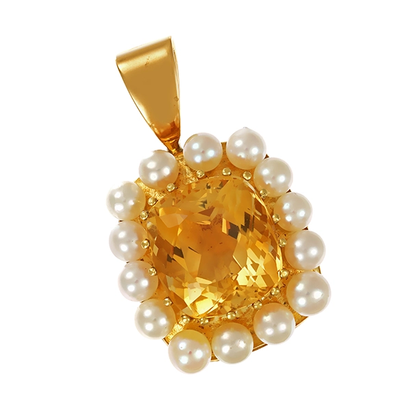 Anhänger, 18K, Gelbgold, Citrin, Perlen
