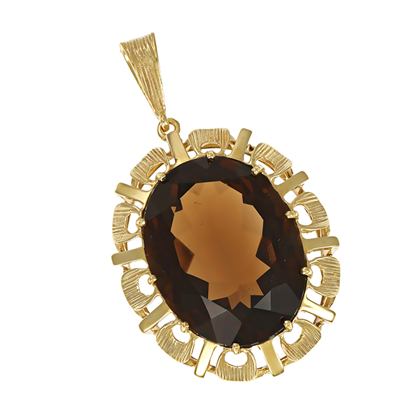 Anhänger, 8K, Gelbgold, Rauchquarz