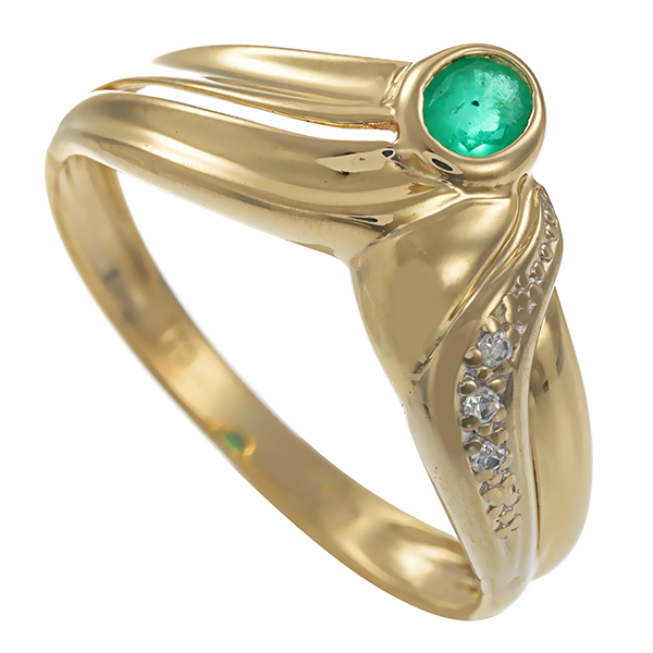 Ring, 14K, Gelbgold, Smaragd, Diamanten