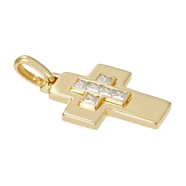 Anhänger, 14K, Gelbgold, Zirkonia, Kreuz
