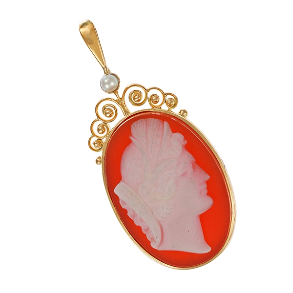 Anhänger, 14K, Gelbgold, Flussperle, Kamee