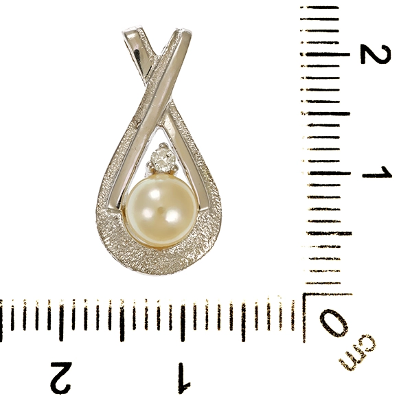 Anhänger, 14K, Weißgold, Brillant, Perle