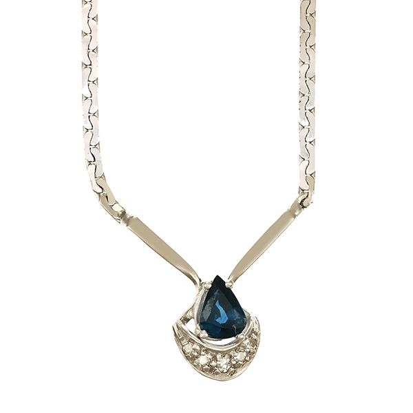 Collier, 8K, Weißgold, Saphir, Diamanten