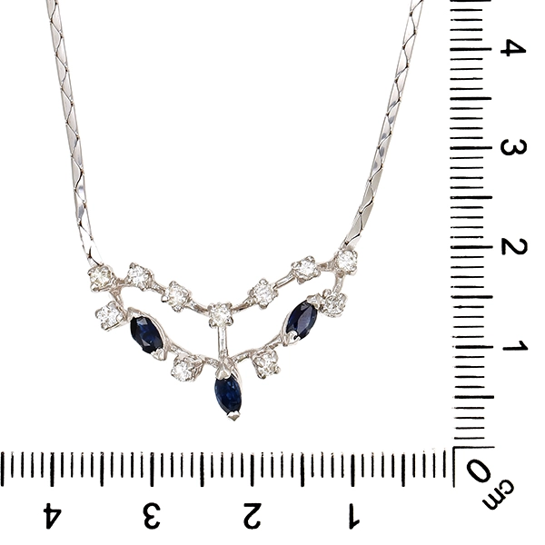 Collier, 18K, Weißgold, Brillant, Saphir