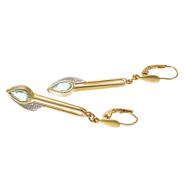 Ohrschmuck, 14K, Gelb-/Weißgold, Topas blau & Diamanten