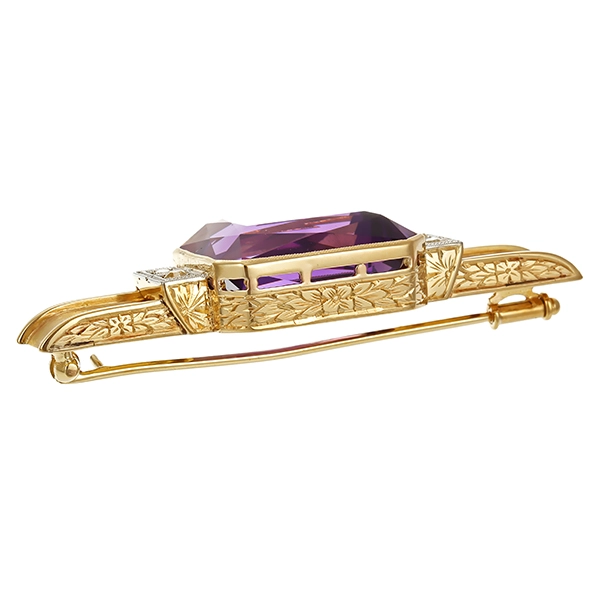 Brosche 14K, Gelb-/Weißgold, Amethyst, Diamanten