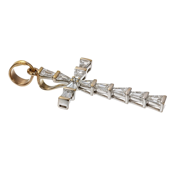 Anhänger, 14K, Gelb-/Weißgold, Brillant, Diamanten, Kreuz