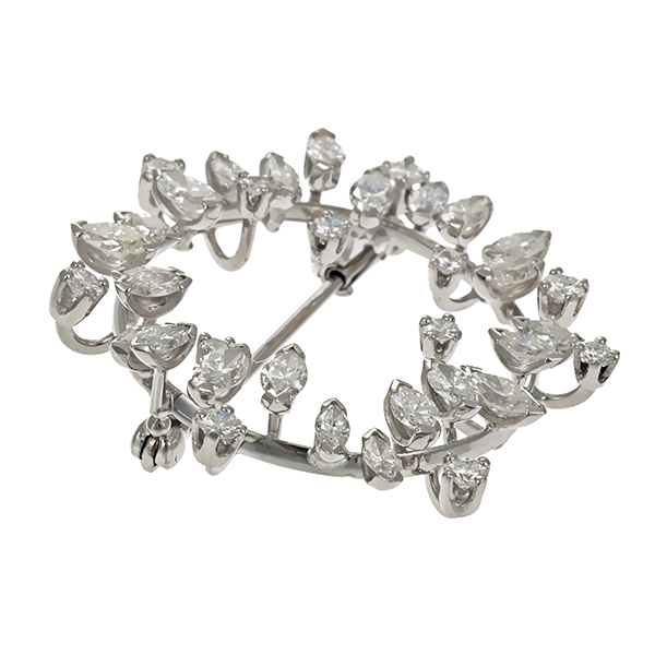 Brosche, 18K, Weißgold, Brillanten, Diamanten