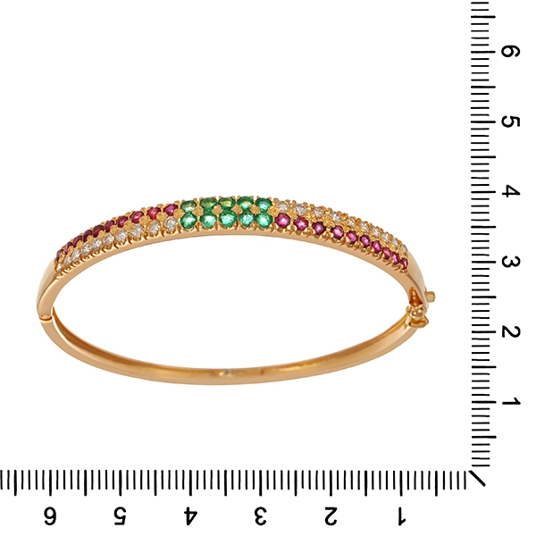 Armreif, 18K, Gelbgold, Brillant, Rubin, Smaragd