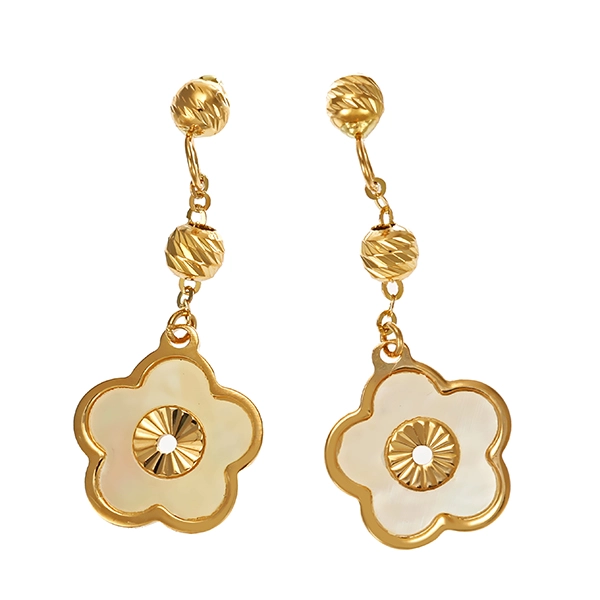 Ohrschmuck, 18K, Gelbgold, Perlmutt, Blume