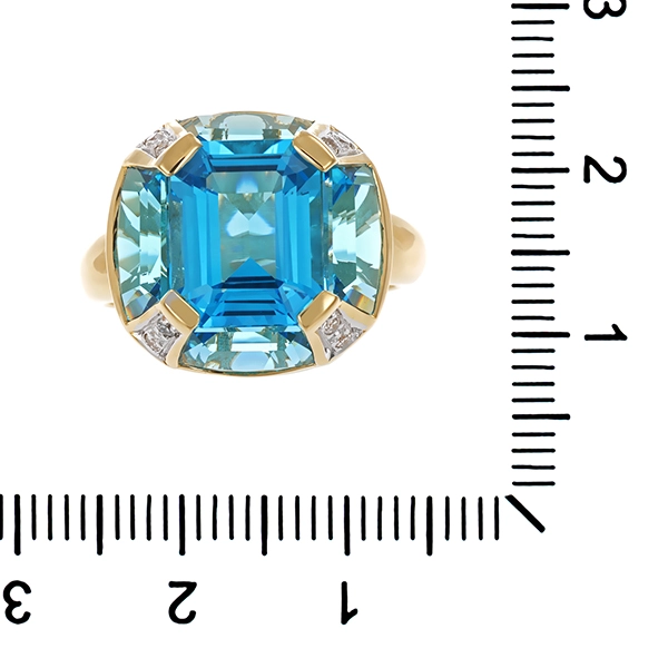 Ring, 18K, Gelbgold, Topas blau, Brillanten