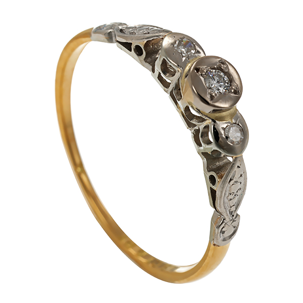 Diamantring, 18K, Gelbgold/Platin,  Diamanten, Brillant