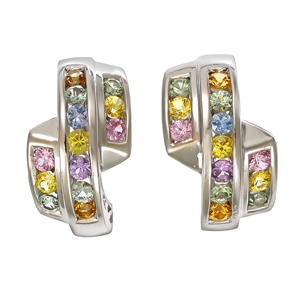 Steckcreolen, 14K, Weißgold, diverse Edelsteine