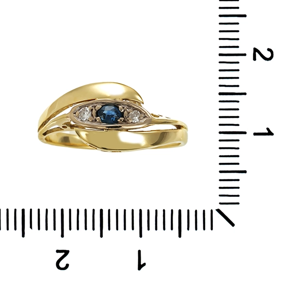 Ring, 14K, Gelbgold, Saphir, Brillant, Diamant