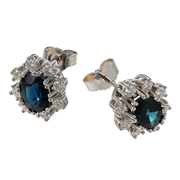 Ohrstecker, 14K, Weißgold, Brillant, Saphir