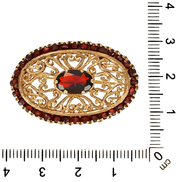Brosche, 8K, Gelbgold, Granat