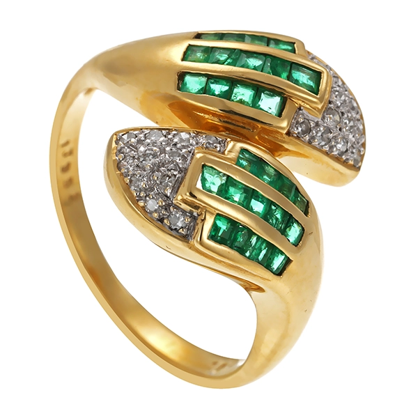 Ring, 18K, Gelbgold, Smaragde, Diamanten