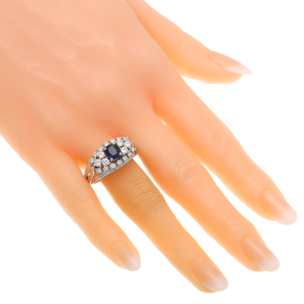 Ring, 14K, Weißgold, Saphir, Brillanten