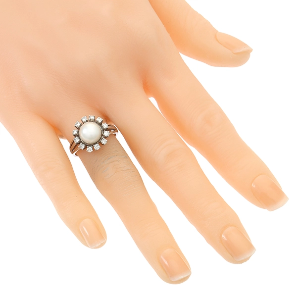 Ring, 18K, Weißgold, Perle, Brillanten
