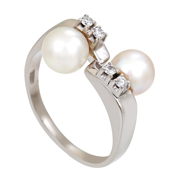 Ring, 14K, Weißgold, Perlen, Brillanten