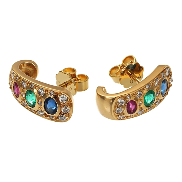 Ohrstecker, 18K, Gelbgold, Brillanten, Edelsteine