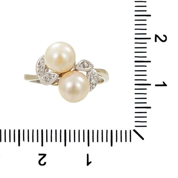 Ring, 14K, Weißgold, Perle, Diamant