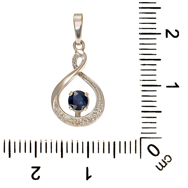 Anhänger, 14K, Weißgold, Saphir, Diamanten