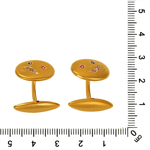 Manschettenknöpfe, 14K, Gelbgold, Diamantrosen, synth. Korunde