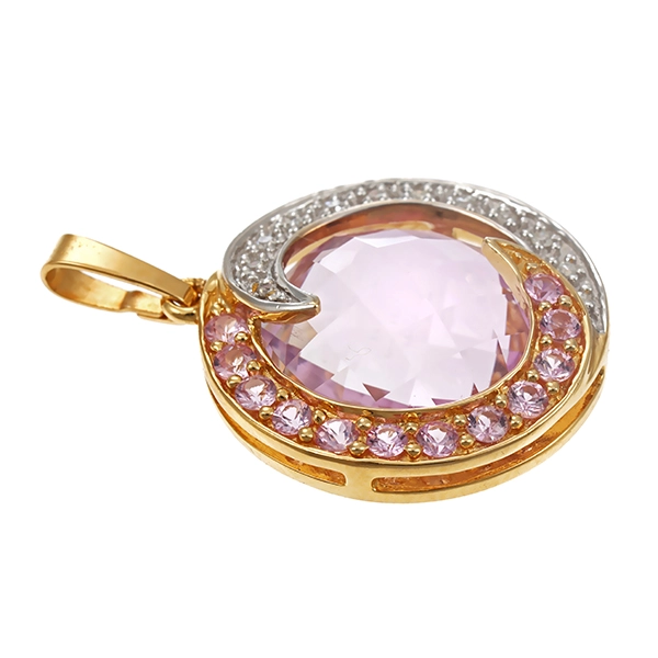 Anhänger, 14K, Gelb-/Weißgold, Quarz, Diamanten