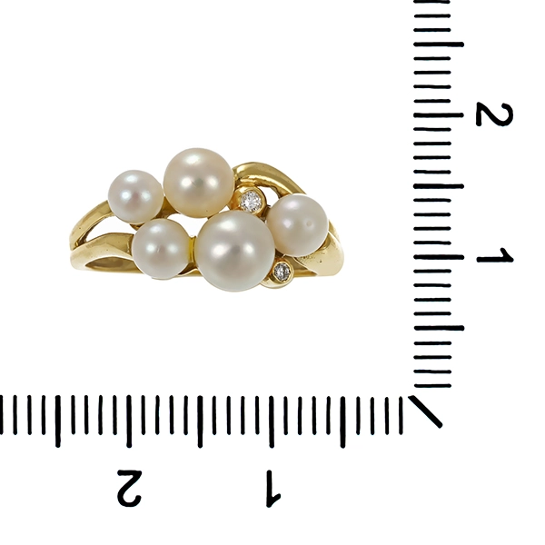 Ring, 14K, Gelbgold, Perlen, Brillant