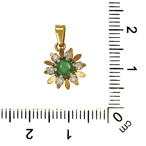 Anhänger, 14K, Gelb-/Weißgold, Smaragd, Brillanten