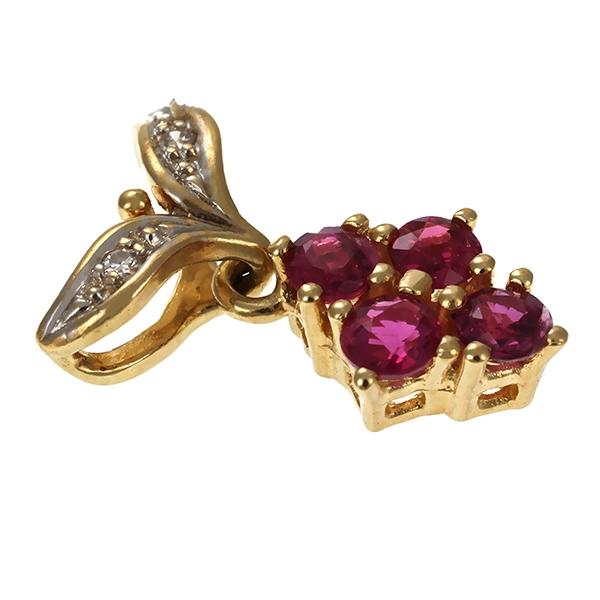 Anhänger, 14K, Gelb-/Weißgold, Rubine, Diamanten