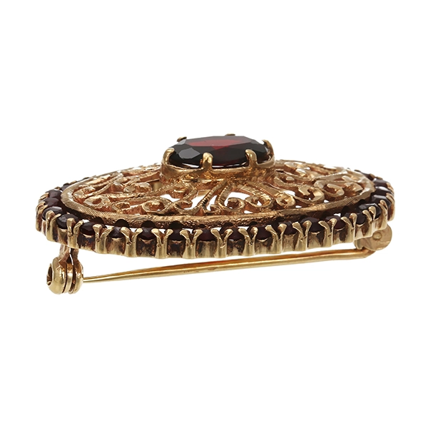 Brosche, 8K, Gelbgold, Granat