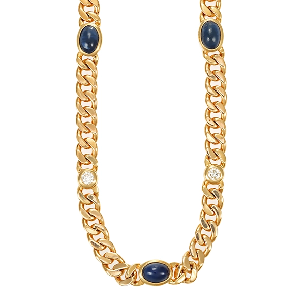 Collier, 14K, Gelbgold, Brillant, Saphir