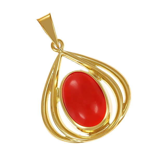 Anhänger, 8K, Gelbgold, Koralle