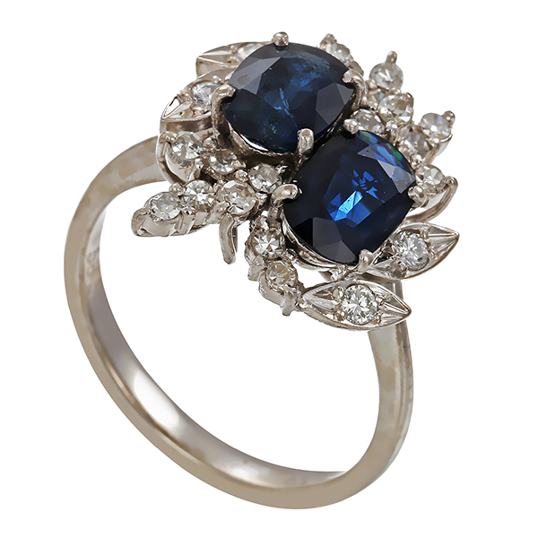 Ring, 14K, Weißgold, Brillanten, Diamanten, Saphire
