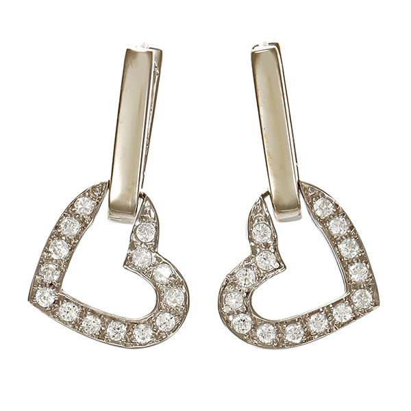 Ohrhänger, 14K, Weißgold, Zirkonia, Herz