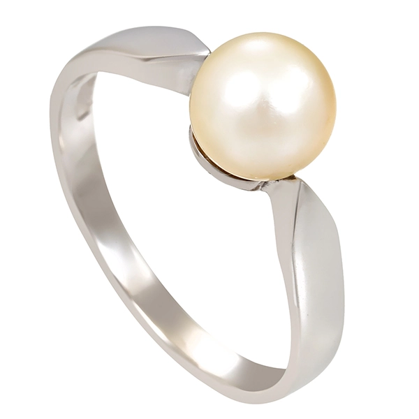 Ring, 14K, Weißgold, Zuchtperle,