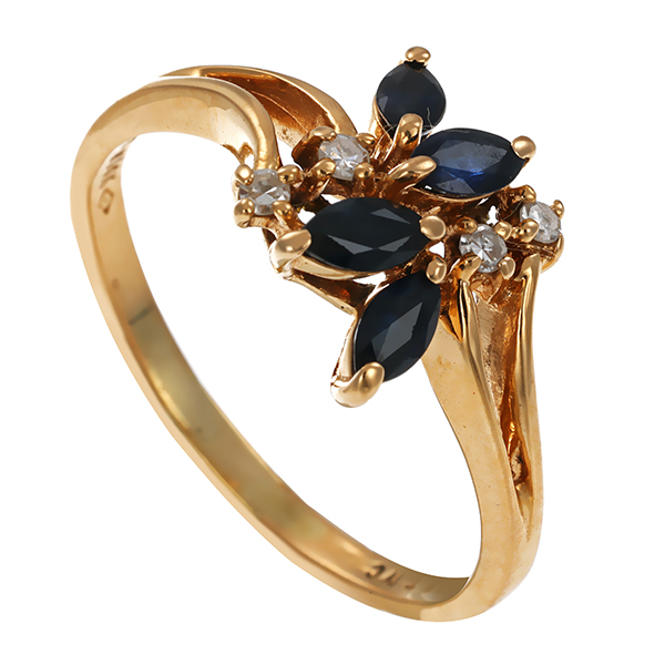 Ring, 14K, Gelbgold, Diamanten, Saphire