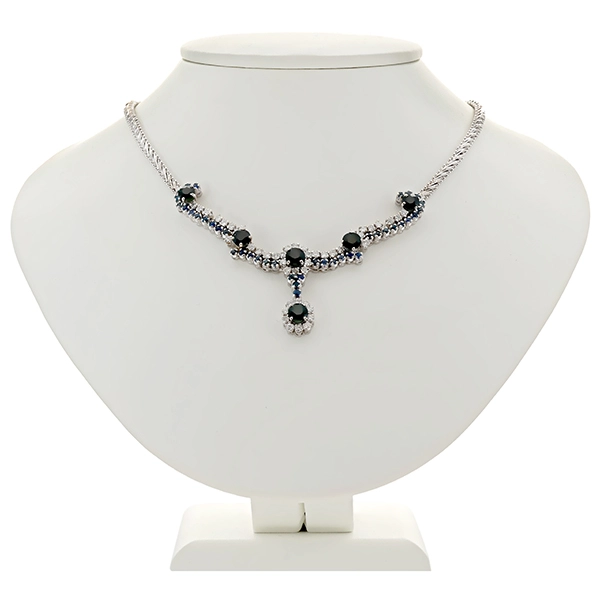 Collier, 18K, Weißgold, Saphire, Brillanten
