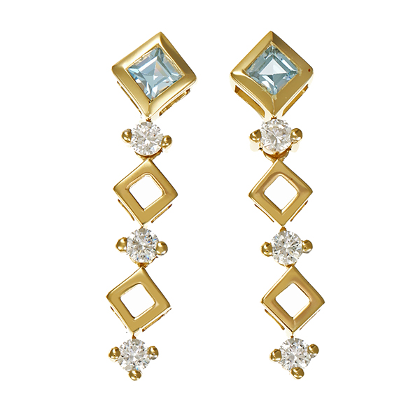 Ohrhänger, 14K, Gelbgold, Zirkonia, synth. Spinell