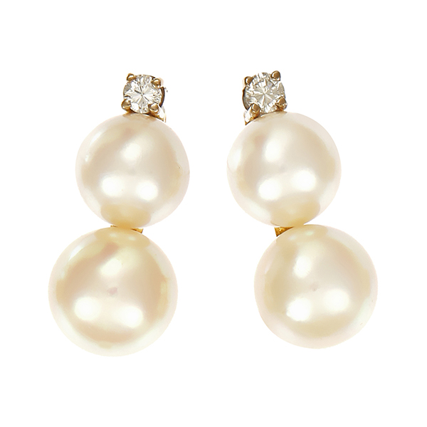 Ohrstecker, 14K, Gelbgold, Perlen , Brillanten 